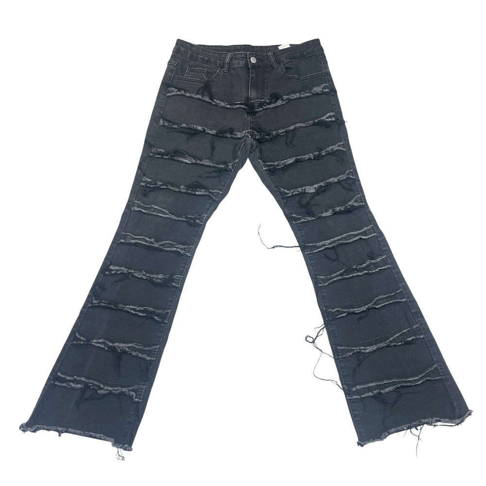 Manfinity Black Distressed Jeans Ripped Patchwork Grunge Streetwear HipHop Men M